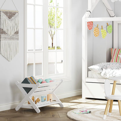 Children's Bookshelf with Caddy - Toddler Book Storage Organizer for Kids' Rooms, Nurseries, and Playrooms in White