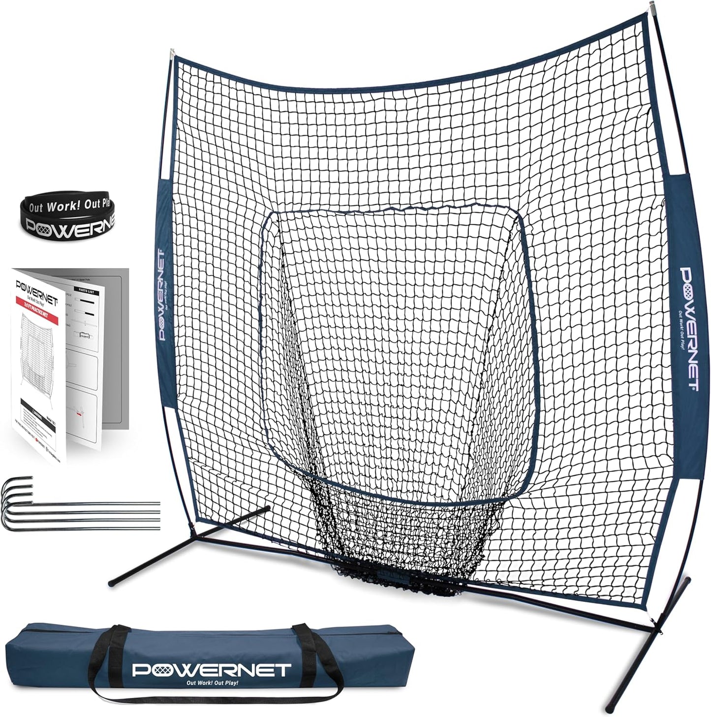 7X7 Baseball and Softball Practice Net with Accessories for Pitching, Batting, and Fielding – Includes Ball Caddy, Weighted Baseballs, and Tee