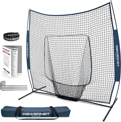 7X7 Baseball and Softball Practice Net with Accessories for Pitching, Batting, and Fielding – Includes Ball Caddy, Weighted Baseballs, and Tee