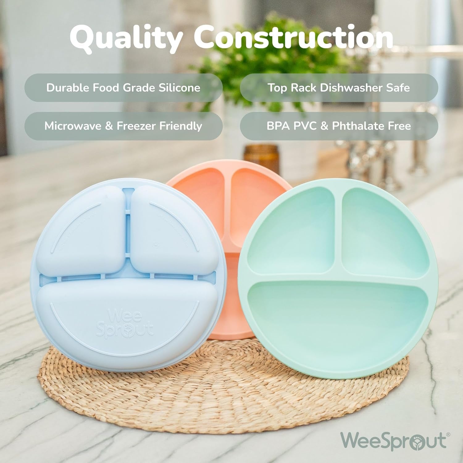 Silicone Baby and Toddler Plates Set (3-Pack) - 100% Food-Grade, Divided Design with Raised Edges, Dishwasher and Microwave Safe Weaning Essentials for Self-Feeding