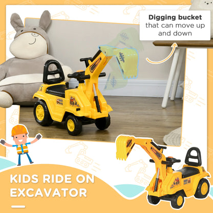 3-in-1 Ride-On Toy Excavator Digger, Scooter, and Pulling Cart for Pretend Play Construction Activities
