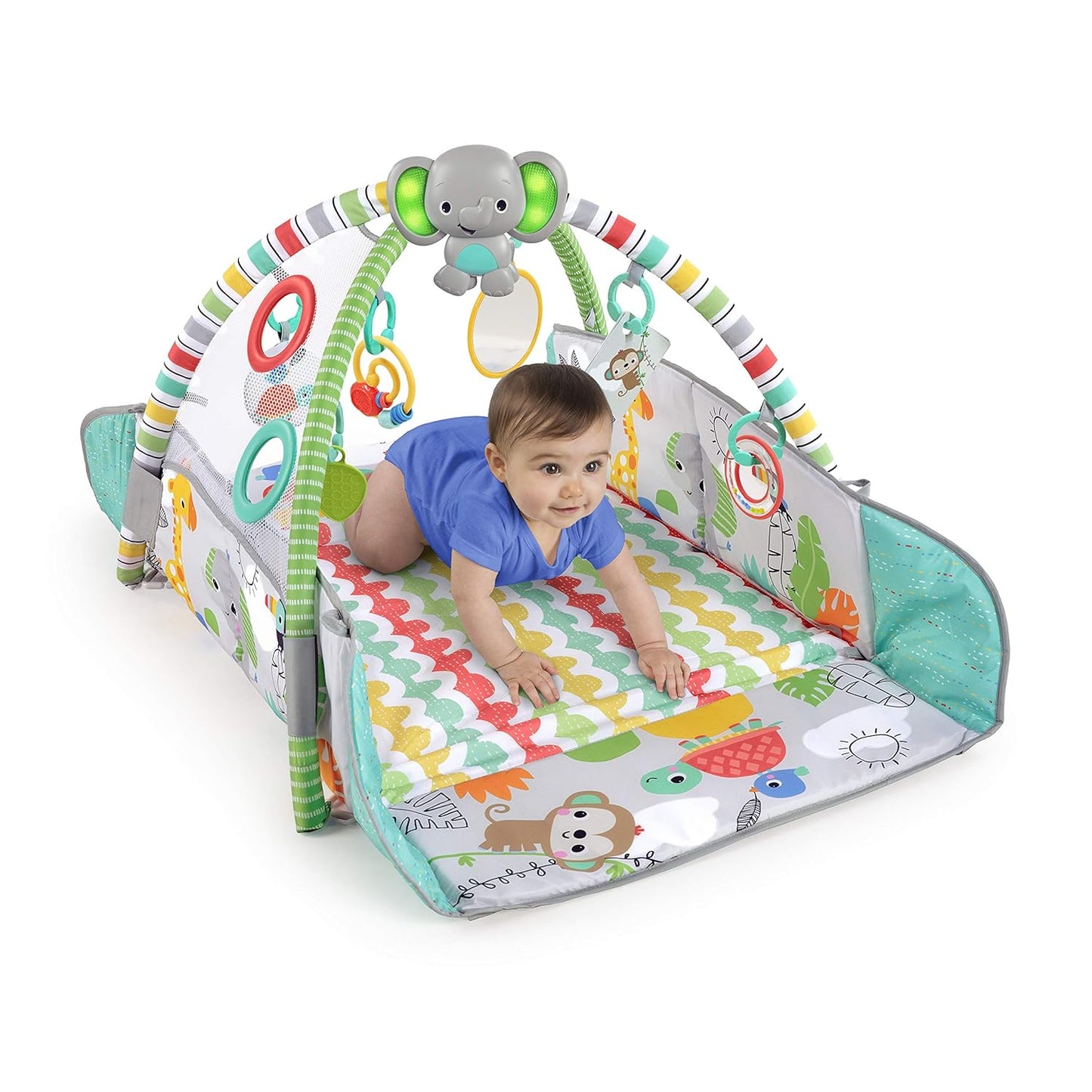5-in-1 Convertible Jumbo Play Mat and Ball Pit Baby Gym for Newborns to Toddlers - Tropical Green Design
