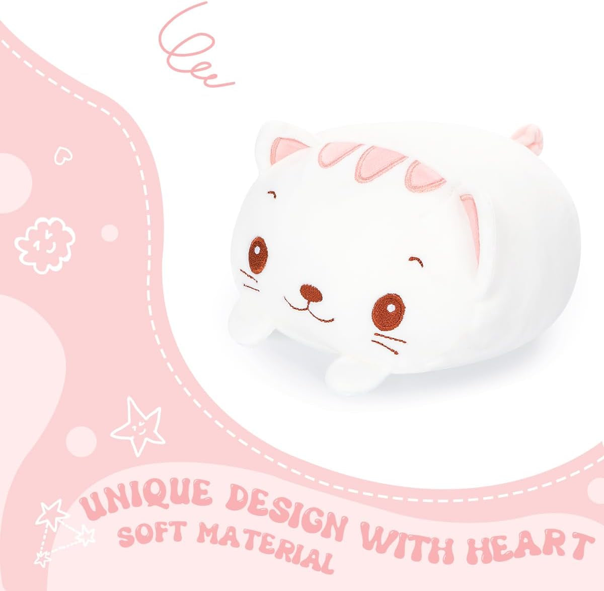 23.6-Inch Ultra-Soft Plush White Cat Cylindrical Body Pillow - Perfect Cartoon Hugging Companion