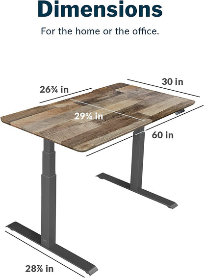 Electric Height Adjustable Standing Desk - Dual Motor with Memory Presets, Stable T-Style Legs - Ideal for Gaming or Home Office Workstation - 60” x 30”, Reclaimed Wood Finish