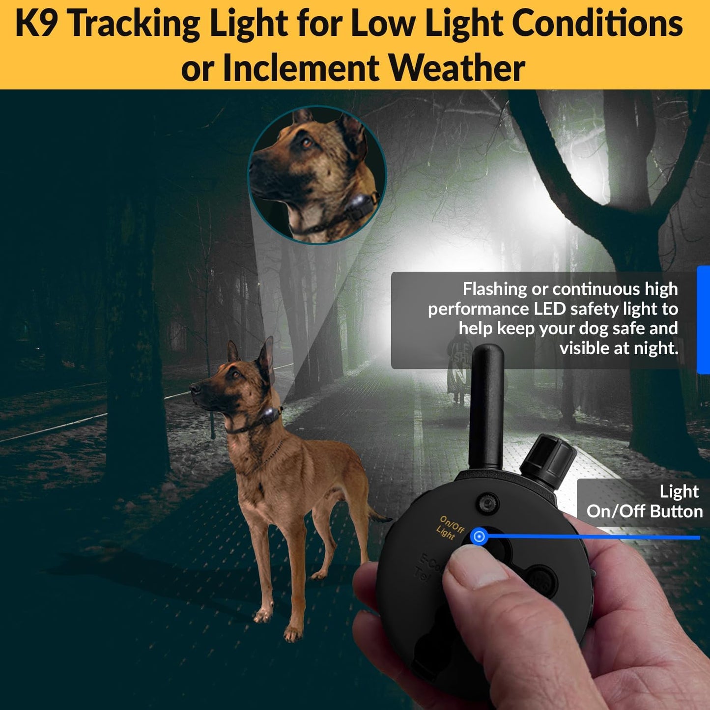 K9 Tactical Dog Handler with Remote, 100 Levels Humane Stimulation, Pavlovian Tone, Waterproof, Odorproof Biothane Bungee Collar, Night Light, Rechargeable, 3/4 Mile 1 Dog, 33" Collar, Black