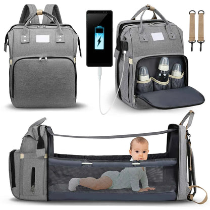 Stylish Multi-Functional Mommy Bag with Folding Baby Bed and Large Capacity for Diapers and Milk Bottles