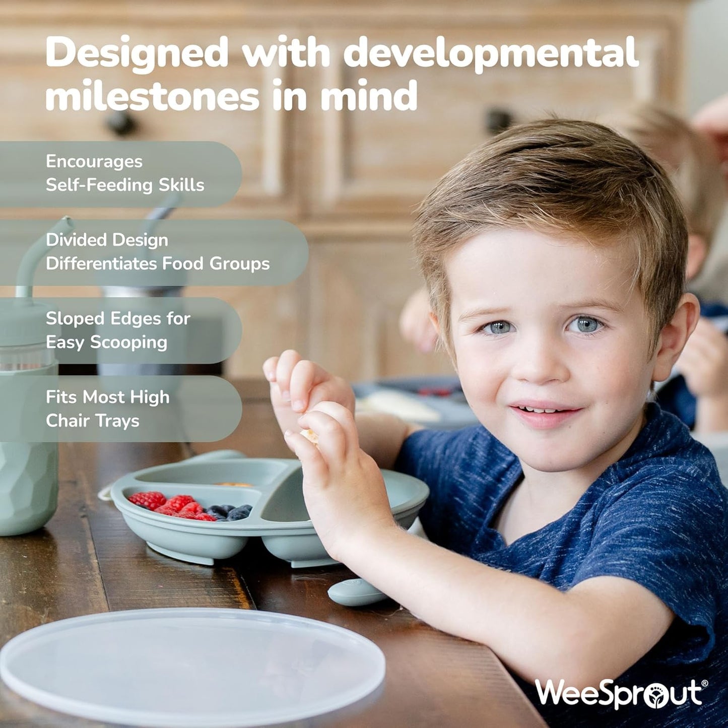 Silicone Baby and Toddler Plates Set (3-Pack) - 100% Food-Grade, Divided Design with Raised Edges, Dishwasher and Microwave Safe Weaning Essentials for Self-Feeding