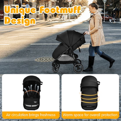 Premium High Landscape Baby Stroller with Expandable Canopy and Footmuff for Infants and Toddlers (0-3 Years), Lightweight Design, Black