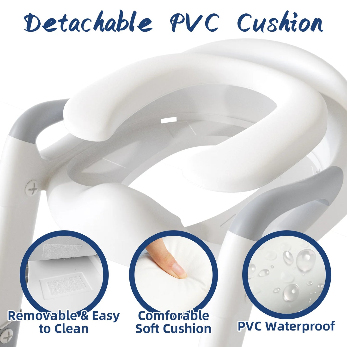 Potty Training Seat with Adjustable Step Stool Ladder, Foldable Design with Safety Handles for Toddlers (Gray)