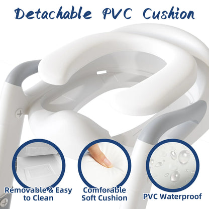 Potty Training Seat with Adjustable Step Stool Ladder, Foldable Design with Safety Handles for Toddlers (Gray)