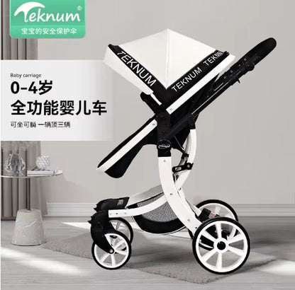 Luxury 3-in-1 Baby Stroller and Car Seat System - 2025 New PU Leather High Landscape Portable Pushchair in White