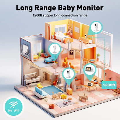 Dual Camera Video Baby Monitor with 2.8" LCD Display, Wireless Connectivity, Night Vision, Two-Way Audio, App Integration, 1200 Ft Range, Feeding Timer, Temperature Sensor, and Portable Design for Home Use