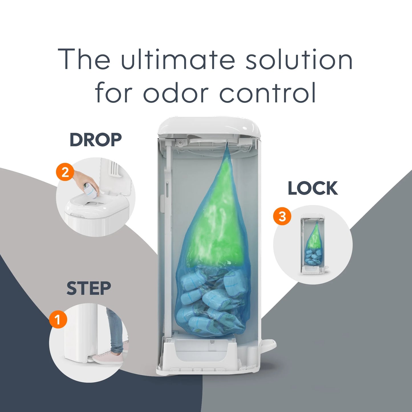 Platinum White Stainless Steel Diaper Disposal System with 18 Roll Bags for Infants