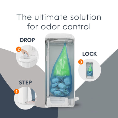 Platinum White Stainless Steel Diaper Disposal System with 18 Roll Bags for Infants