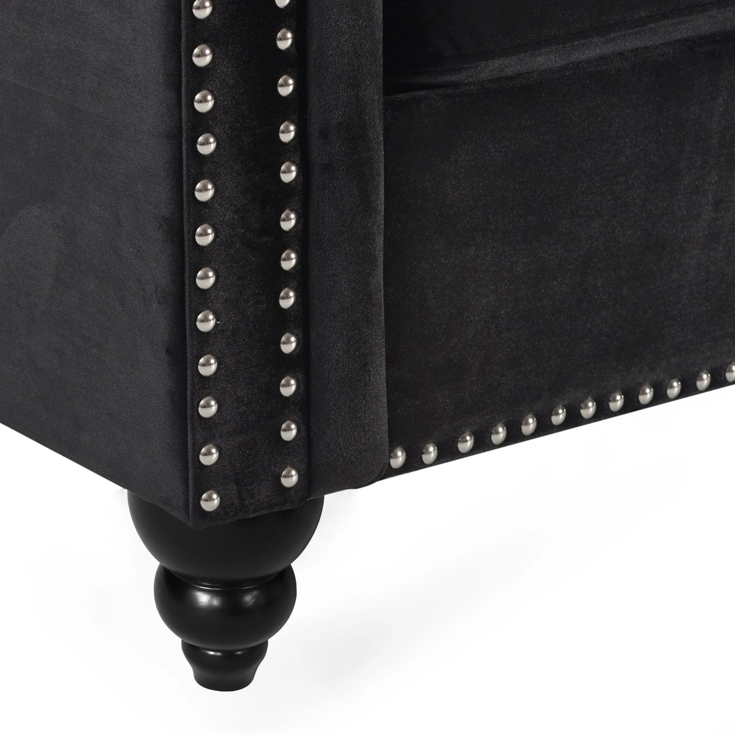 Zyiere Tufted Chesterfield Three-Seater Sofa in Black Velvet and Dark Brown