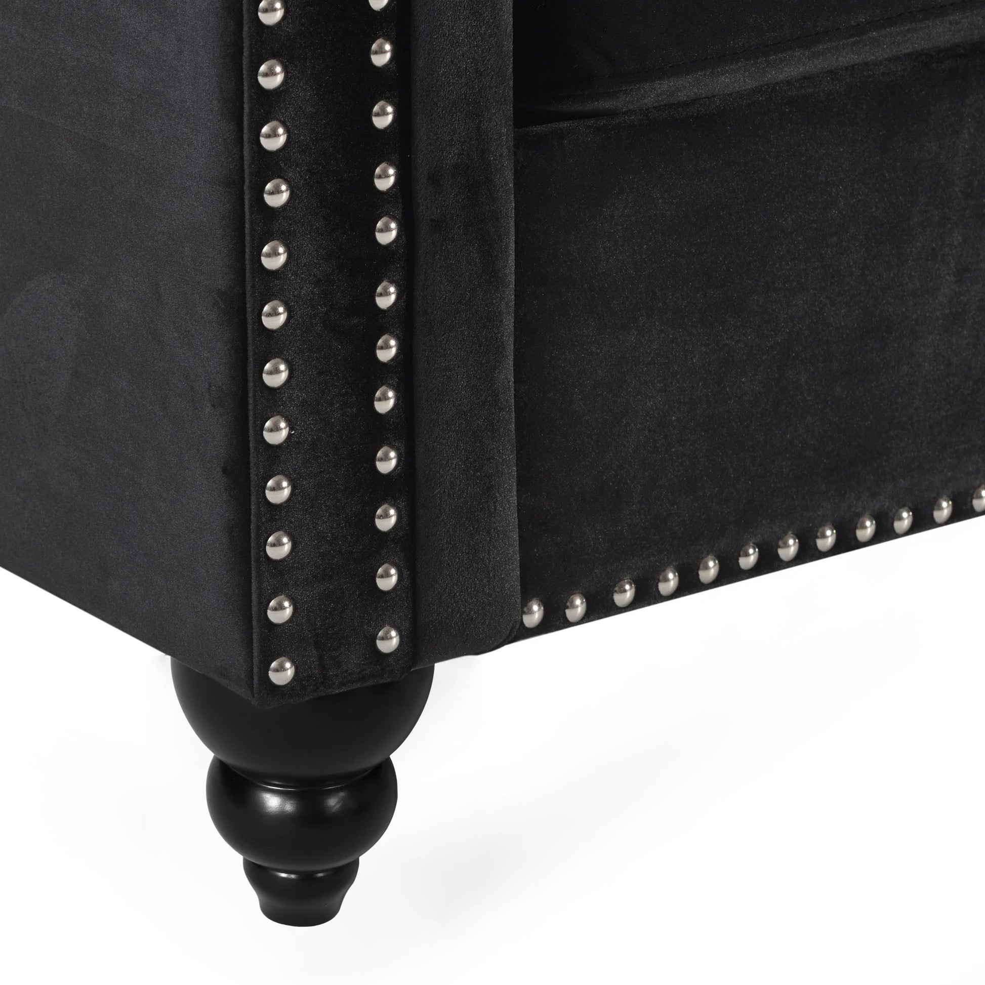 Zyiere Tufted Chesterfield Three-Seater Sofa in Black Velvet and Dark Brown