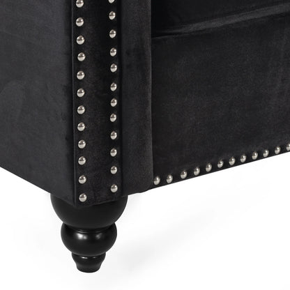 Zyiere Tufted Chesterfield Three-Seater Sofa in Black Velvet and Dark Brown