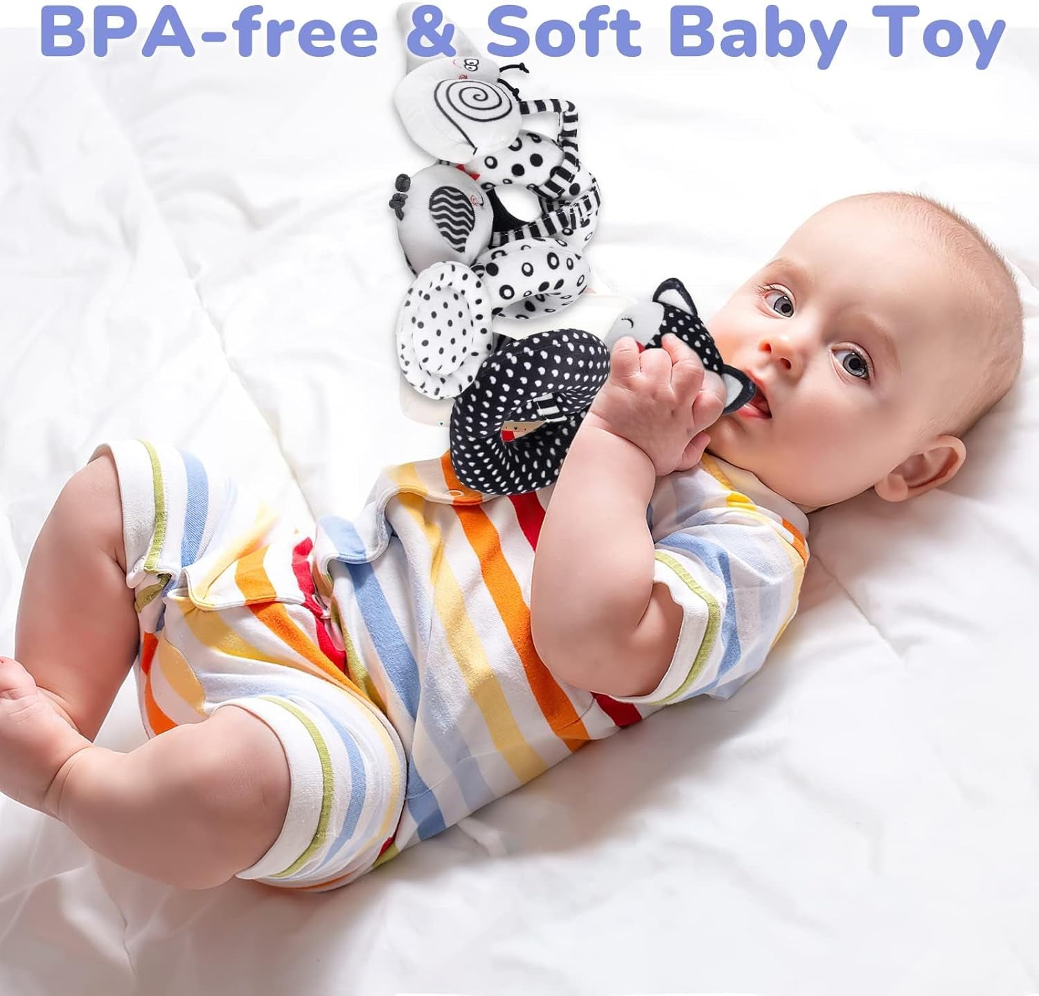 High Contrast Black and White Plush Spiral Toys for Infants, Ideal Sensory Car Seat and Stroller Accessories for Newborns 0-12 Months