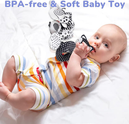 High Contrast Black and White Plush Spiral Toys for Infants, Ideal Sensory Car Seat and Stroller Accessories for Newborns 0-12 Months