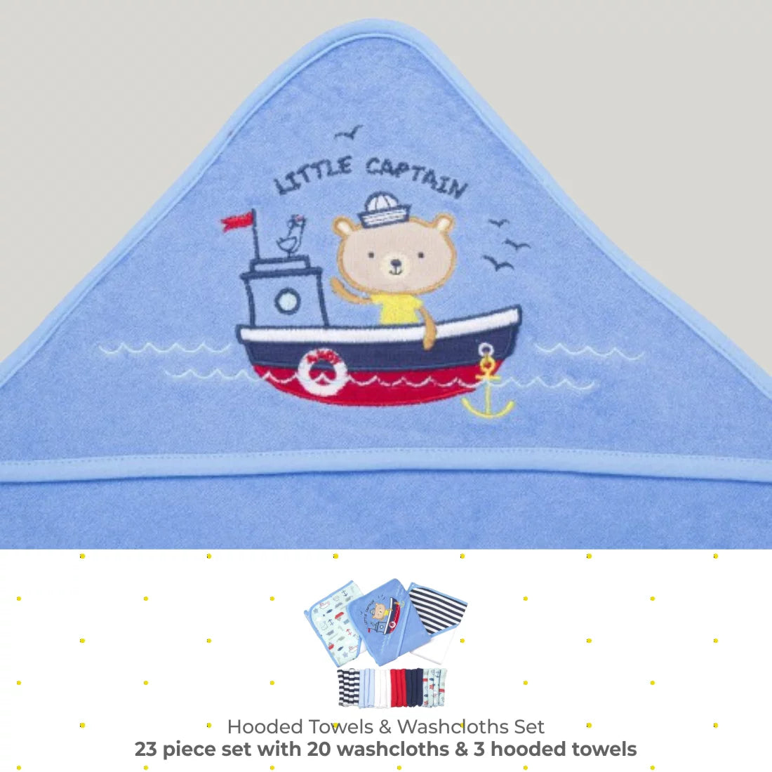 Navy Nautical 23-Piece Bath Hooded Towel and Washcloth Set for Infants