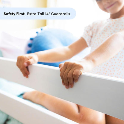Twin Over Twin Solid Wood Bunk Bed Frame with Ladder and Safety Guardrails, Easy Assembly, No Box Spring Required, White Finish