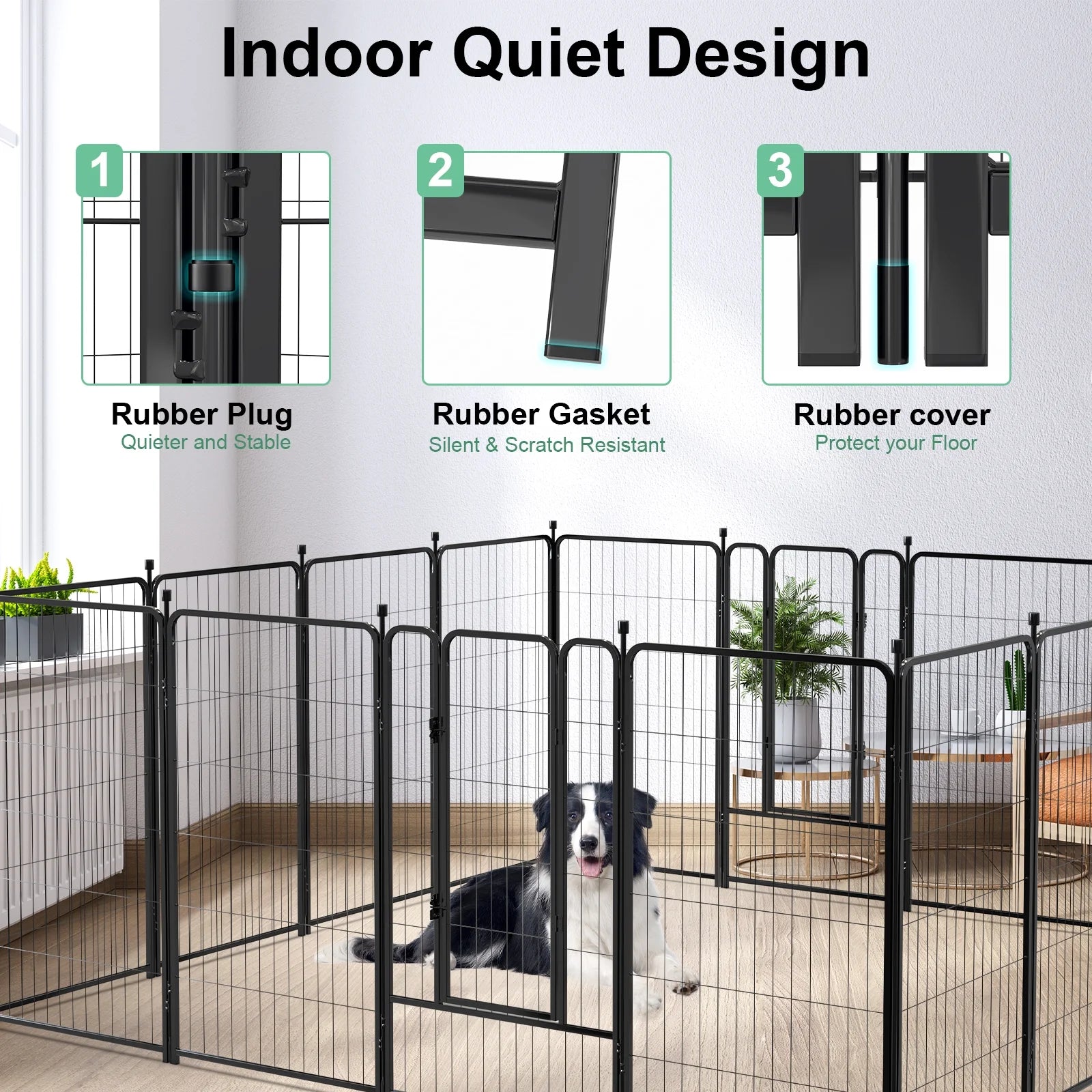 45″ Tall 16 Panels Heavy Duty Metal Dog Playpen for Exercise Outdoor Indoor Fence, Black