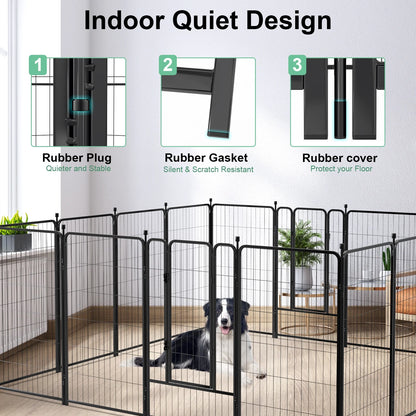 45″ Tall 16 Panels Heavy Duty Metal Dog Playpen for Exercise Outdoor Indoor Fence, Black