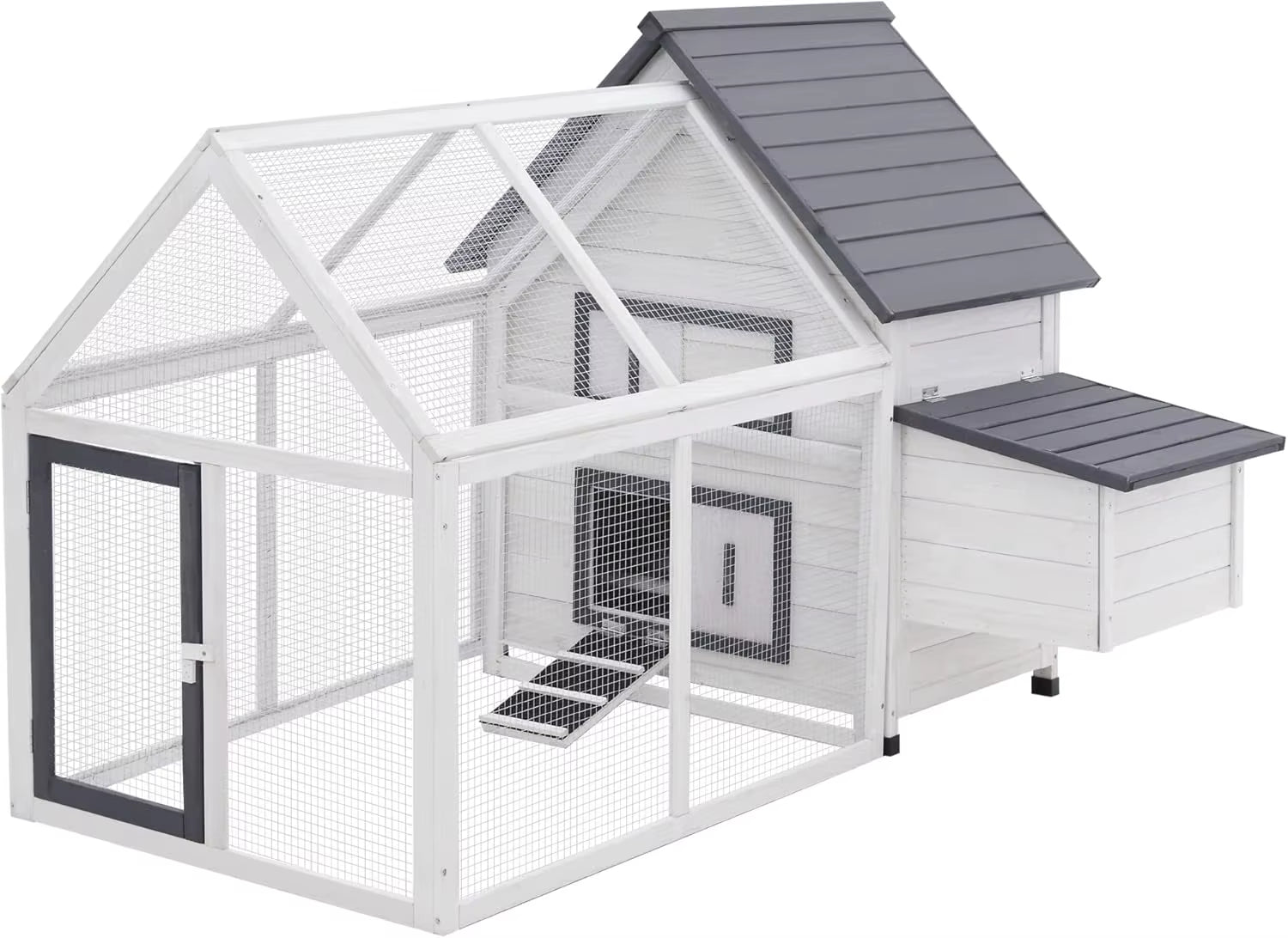 65-Inch Wooden Chicken Coop with Detachable Run, Outdoor Poultry House with Nesting Box and Removable Tray