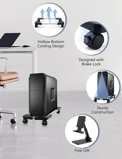 Adjustable Mobile CPU Tower Stand with Rolling Wheels for Gaming and Student Desktops
