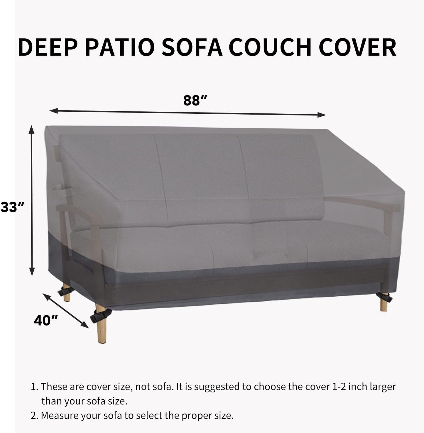 Waterproof Outdoor Couch Cover, Heavy Duty Deep 3-Seater Patio Sofa Cover, Windproof Outdoor Furniture Cover with Air Vent (88Wx40Dx33H Inch,Gray/Dark Gray)