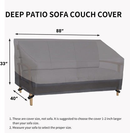 Waterproof Outdoor Couch Cover, Heavy Duty Deep 3-Seater Patio Sofa Cover, Windproof Outdoor Furniture Cover with Air Vent (88Wx40Dx33H Inch,Gray/Dark Gray)