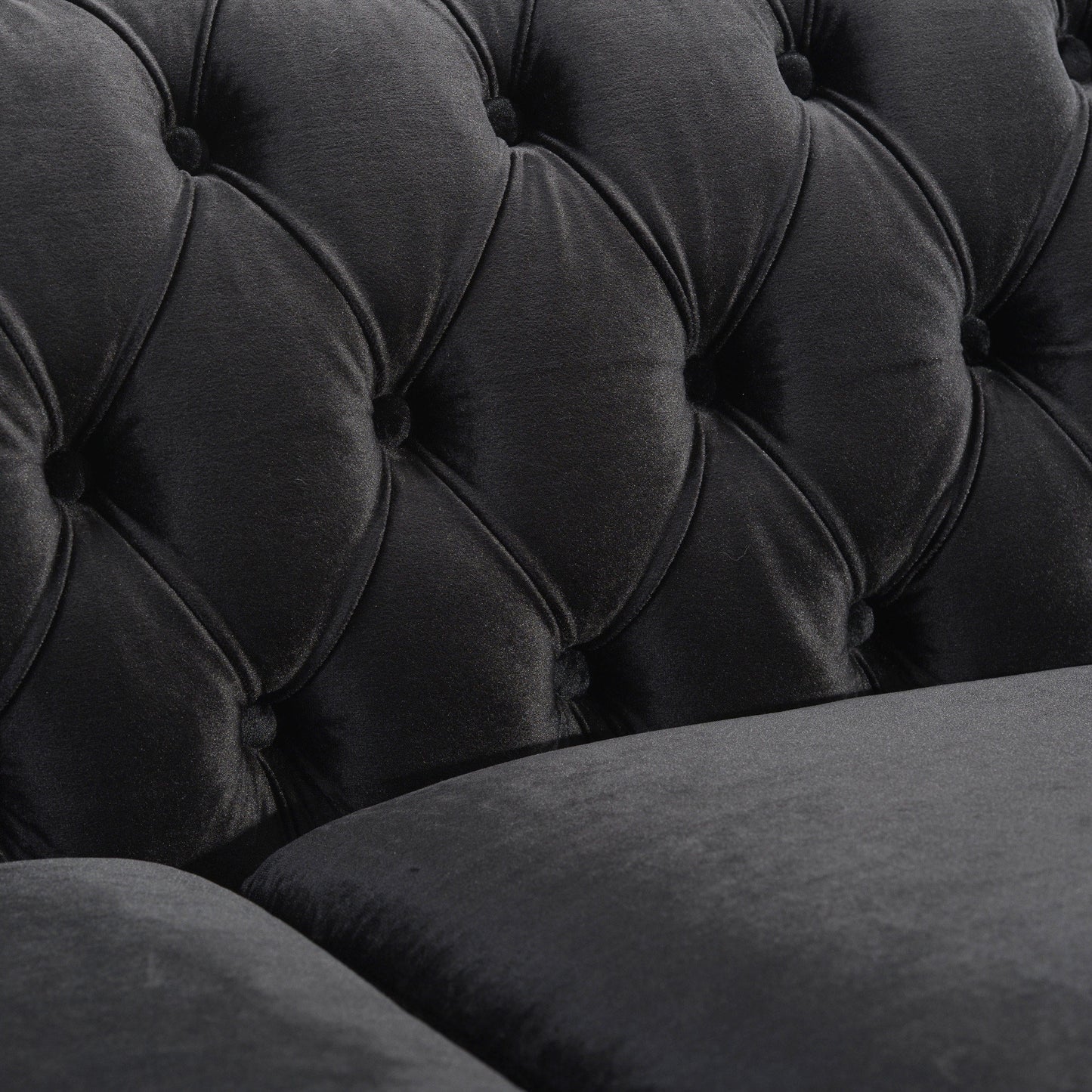 Zyiere Tufted Chesterfield Three-Seater Sofa in Black Velvet and Dark Brown