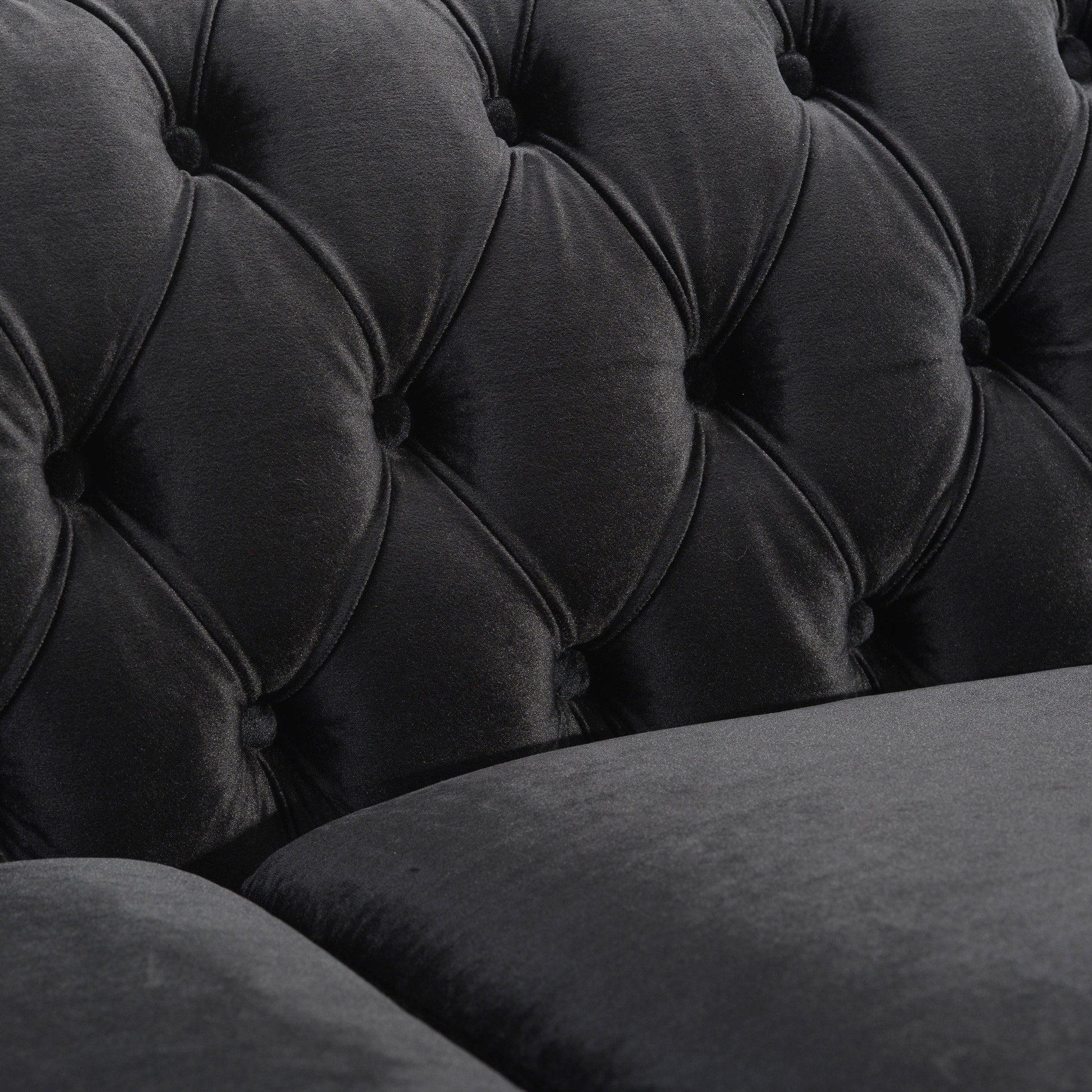Zyiere Tufted Chesterfield Three-Seater Sofa in Black Velvet and Dark Brown