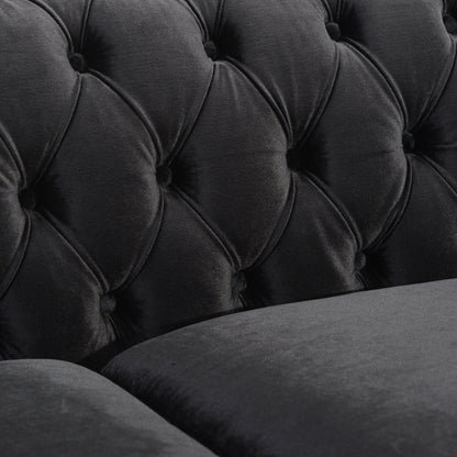 Zyiere Tufted Chesterfield Three-Seater Sofa in Black Velvet and Dark Brown