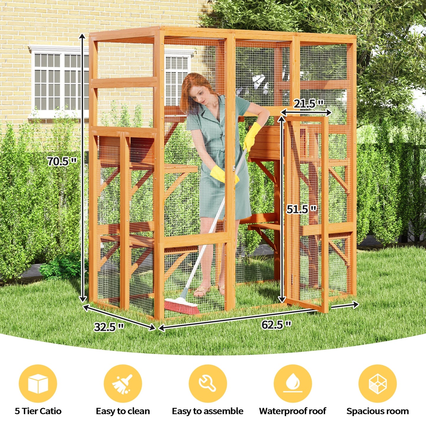 Large Wooden Cat Enclosure Catio Cat Cage Outdoor Pet House Small Animal Hutch, Orange