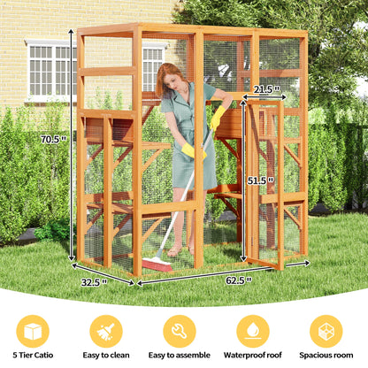 Large Wooden Cat Enclosure Catio Cat Cage Outdoor Pet House Small Animal Hutch, Orange