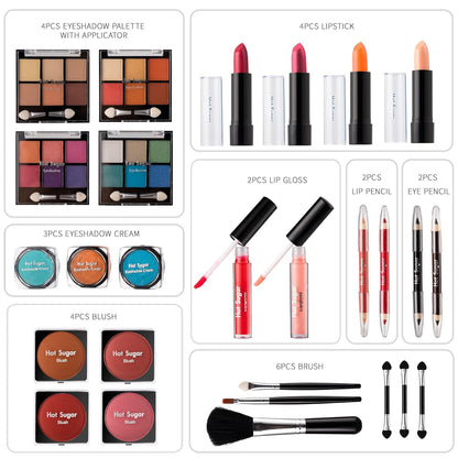 All in One Makeup Set for Teen Girls - Full Makeup Kit for Beginners with Eye Shadow Palette, Blush, Lip Gloss, Brush, Mirror (Pink Heart)