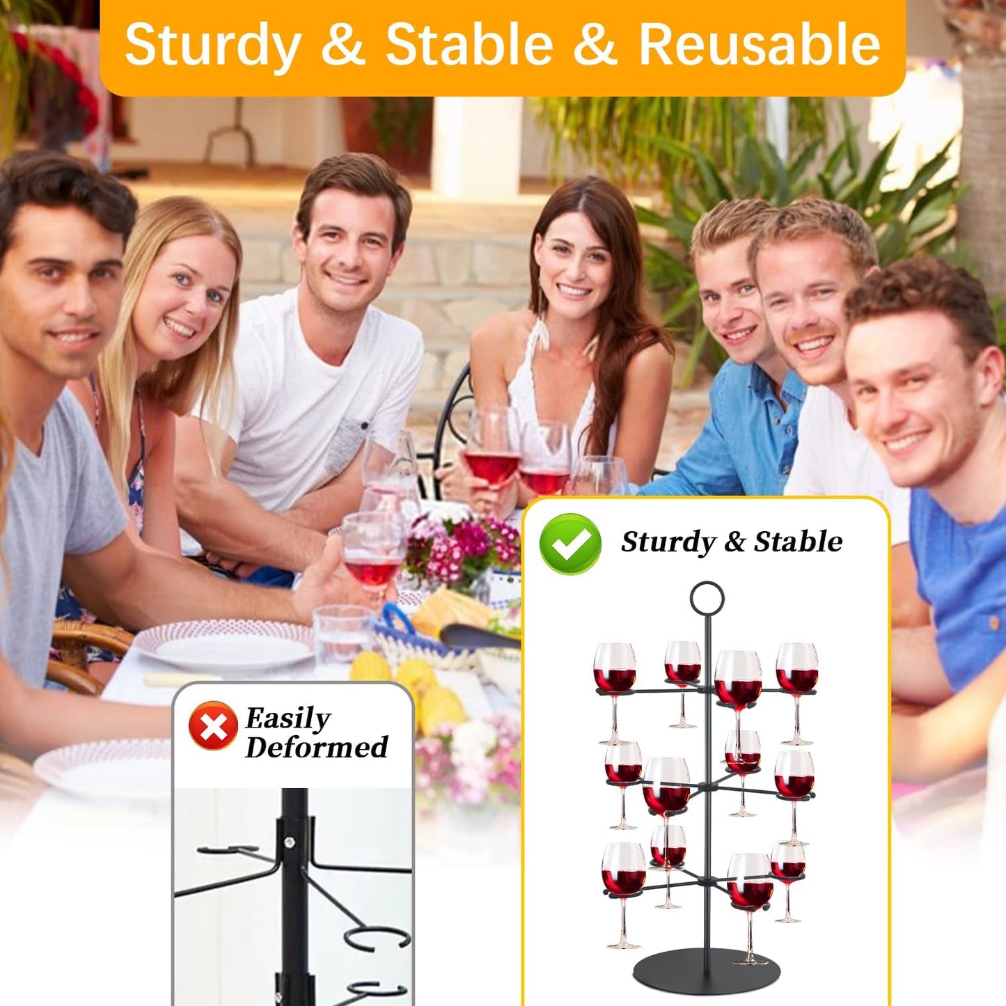 Elegant 3-Tier Cocktail Tree Stand for Events - 12 Holder Drink Tower for Wine Glasses, Champagne, and Martinis - Ideal for Mimosa Bars, Bridal Showers, and Brunch Parties