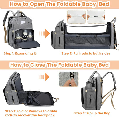 Stylish Multi-Functional Mommy Bag with Folding Baby Bed and Large Capacity for Diapers and Milk Bottles