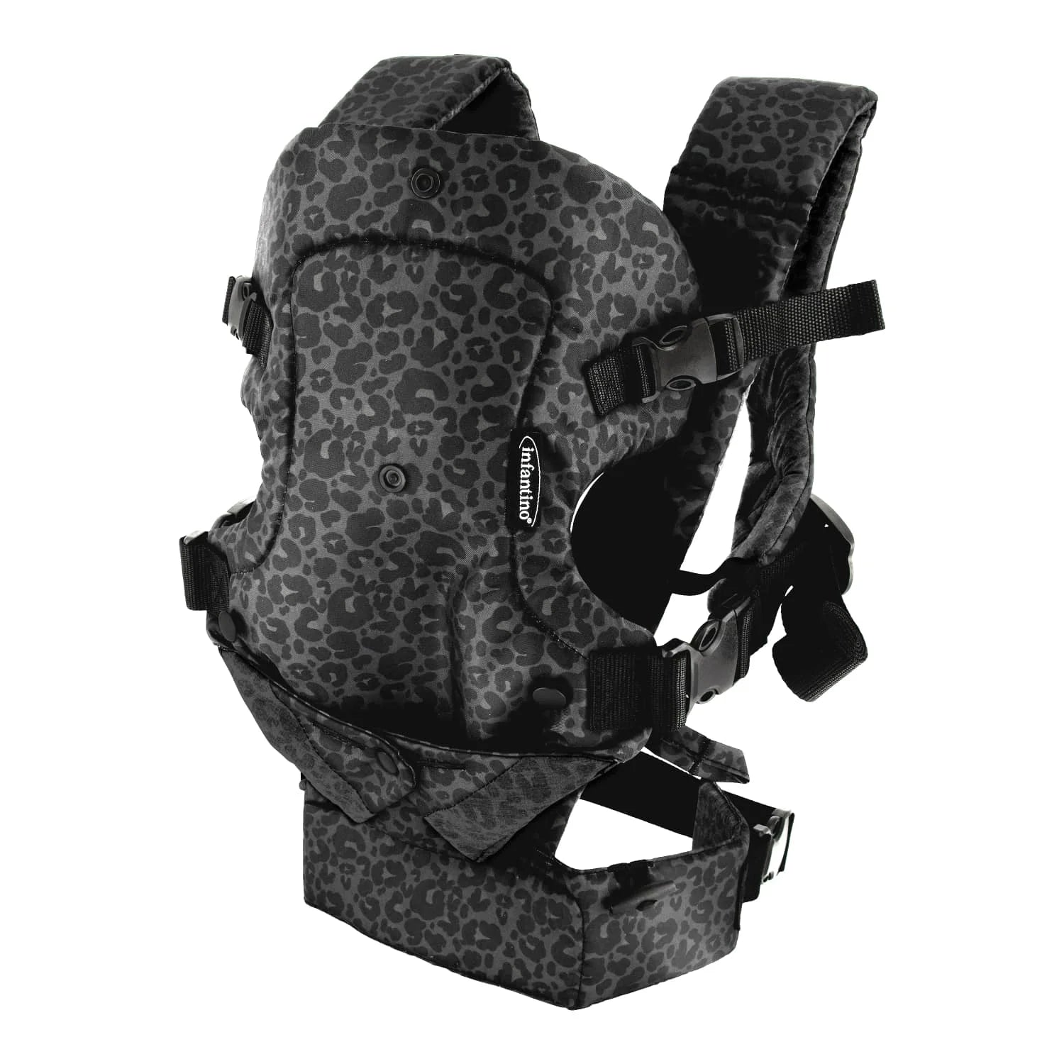 4-in-1 Convertible Baby Carrier - Unisex Multi-Position Design for Infants (0+ Months, 8-32 lbs) in Black and Gray Leopard Print
