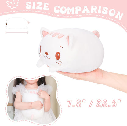 23.6-Inch Ultra-Soft Plush White Cat Cylindrical Body Pillow - Perfect Cartoon Hugging Companion