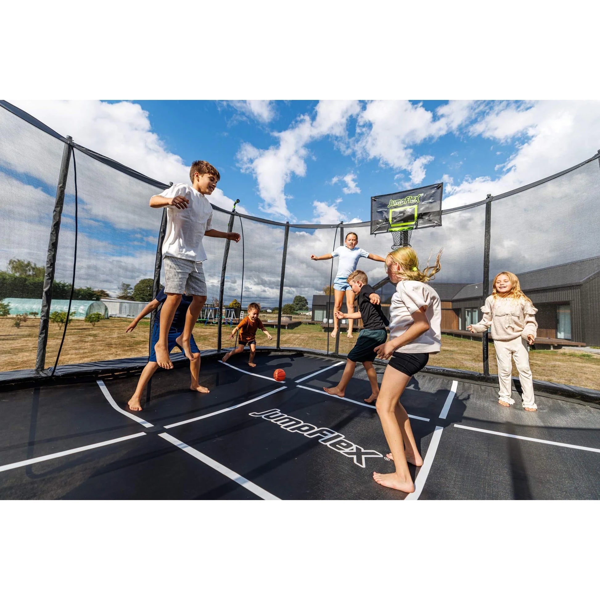 MEGA 19' Square Trampoline, Kids Outdoor Play Equipment with Net & Ladder