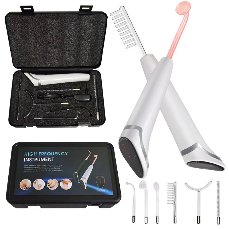 6 in 1 High Frequency Electrode Wand W/Neon Electrotherapy Glass Tube Spot Acne Remover Skin Care Face Hair Salon Beauty Device