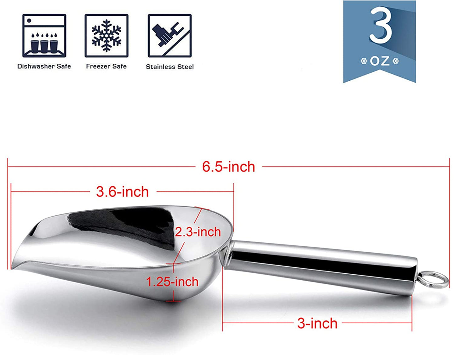 Mini Scoop, 3 Ounce Stainless Steel Kitchen Utility Scoops, Ideal for Candy/Ice Cube/Flour/Sugar/Coffee Bean/Protein Powder, Food Grade & anti Rust, Easy Clean & Dishwasher Safe (4 Pack)