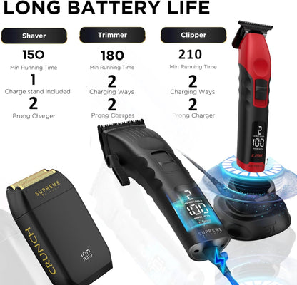 3-In-1 Barber Bundle | 2Spee Clipper, 2Spee Trimmer & Crunch Foil Shaver | Professional Beard Trimmer Men’S Hair Clipper Kit | Black