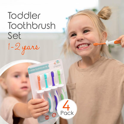 Toddler Toothbrush Set for Ages 1-2 (4-Pack) - BPA-Free, Safety-Tested Soft-Grip Toothbrushes Developed by Pediatric Dentists