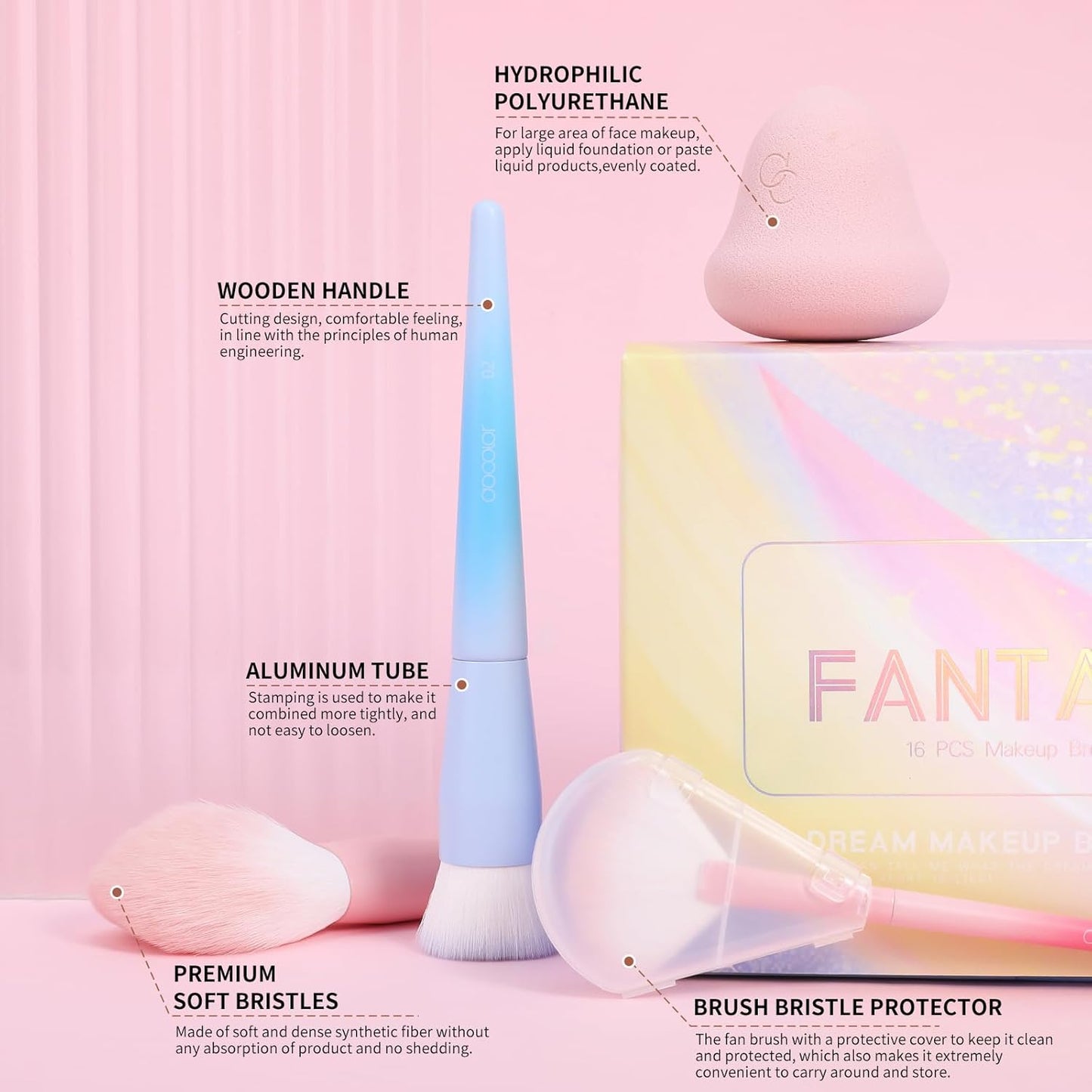 Makeup Brushes 16Pcs Fantasy Makeup Brushes Set with Makeup Bag and Makeup Sponge and Brush Cleaning Pad and Foldable Eyelash Comb Separator Tool