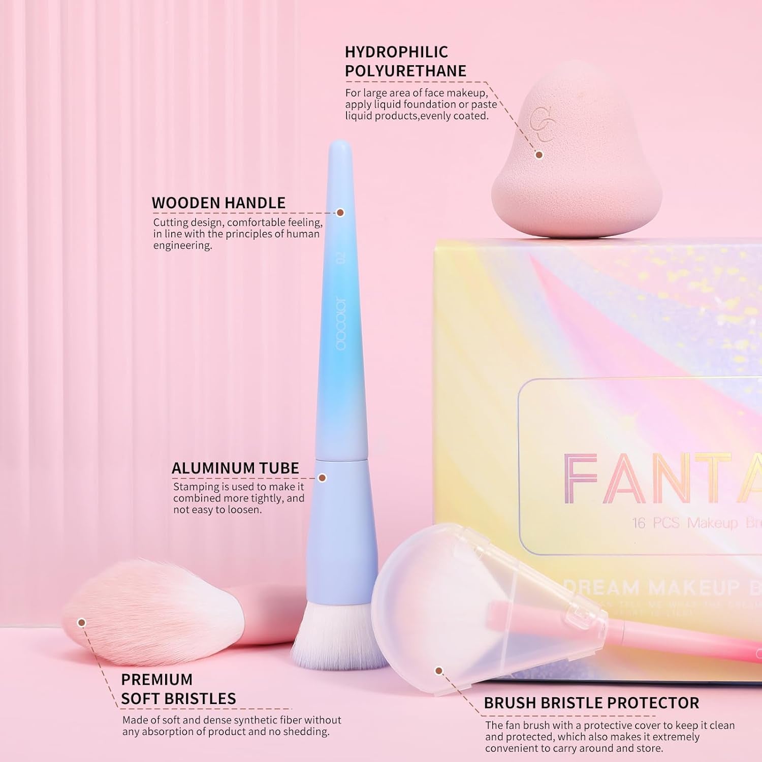 Makeup Brushes 16Pcs Fantasy Makeup Brushes Set with Makeup Bag and Makeup Sponge and Brush Cleaning Pad and Foldable Eyelash Comb Separator Tool