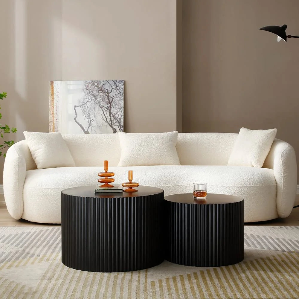 Nesting Coffee Table Set of 2,Modern round End Table for Living Room, Apartment,Black