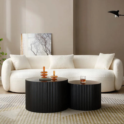 Nesting Coffee Table Set of 2,Modern round End Table for Living Room, Apartment,Black